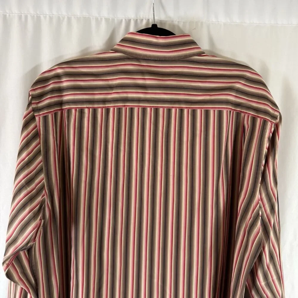 Banana Republic Dress Shirt Men's Large Brown Striped Button Up Long Sleeve